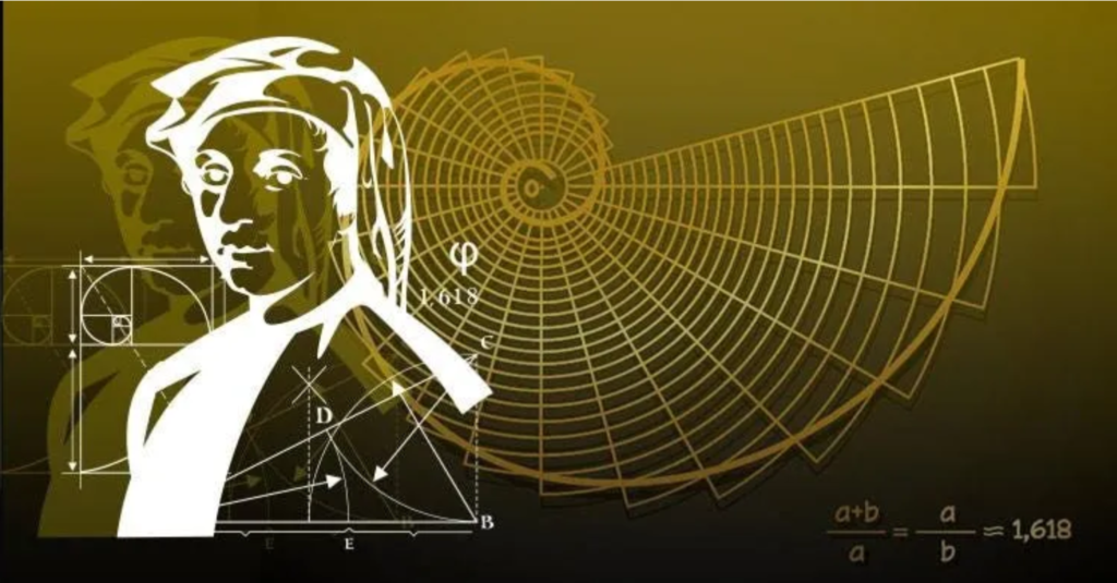 Drawing of Fibonacci and the golden ratio on the back