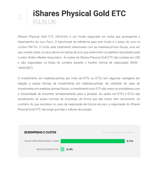 Description of physical gold ETC with growth-rate of 5.71% and total expenses 0.15%